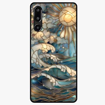 Oceanic Stained Printed Glass Case showing flat back view with ocean inspired stained pattern artwork and glossy glass finish.