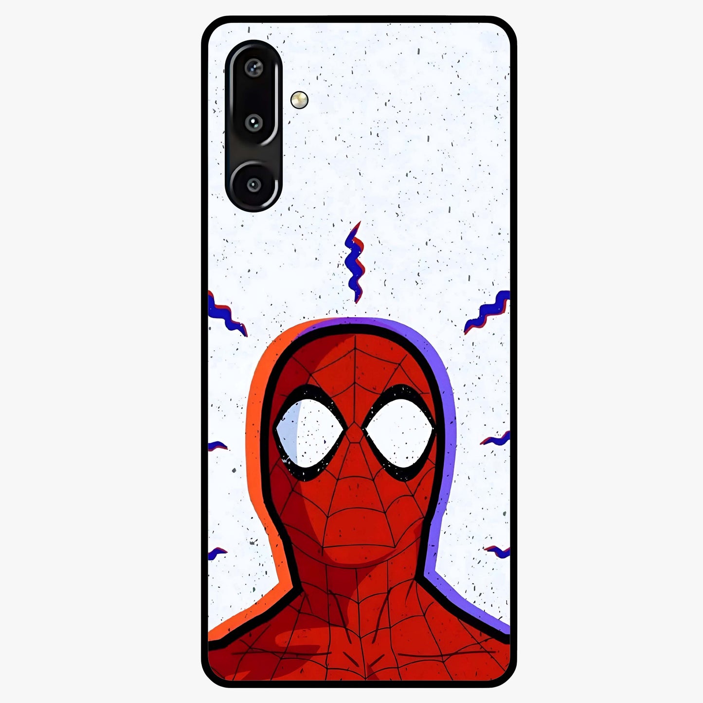Omg Spiderman Glass Case showing flat back view with bold superhero inspired artwork and glossy glass finish.