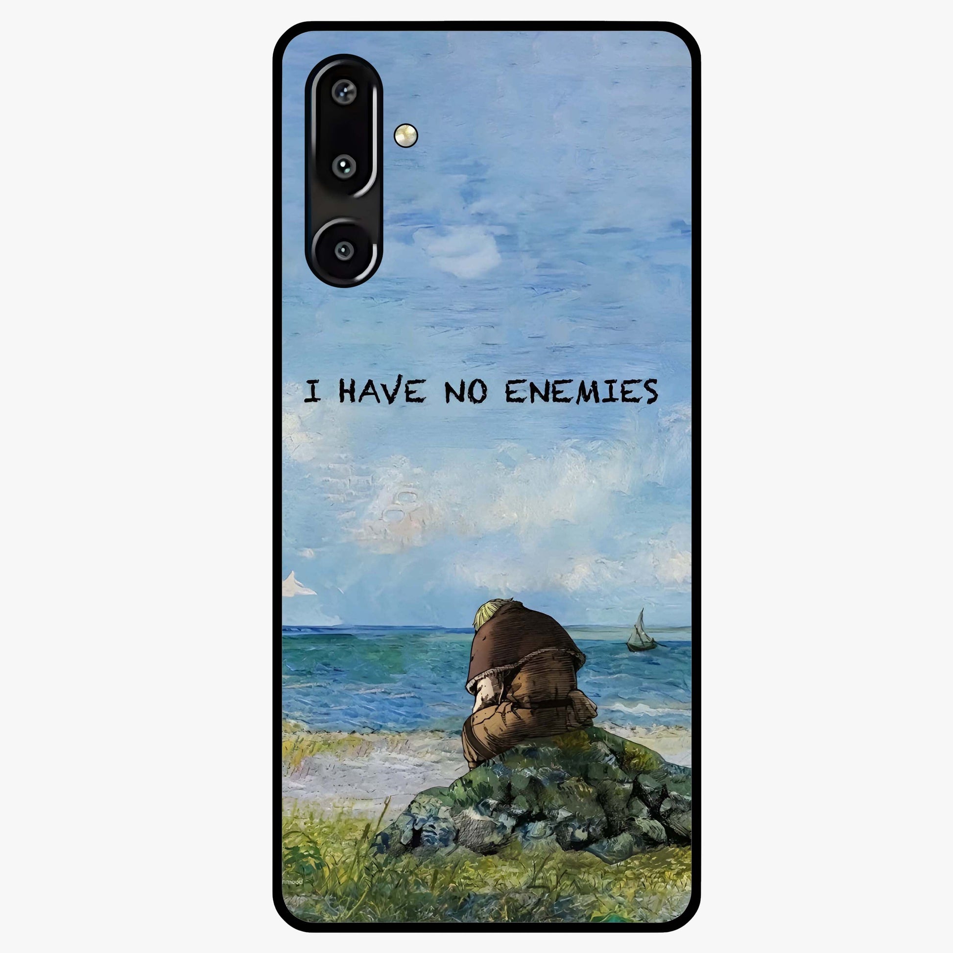 Peace Beyond War Glass Case showing flat back view with symbolic peace themed artwork and glossy glass finish.