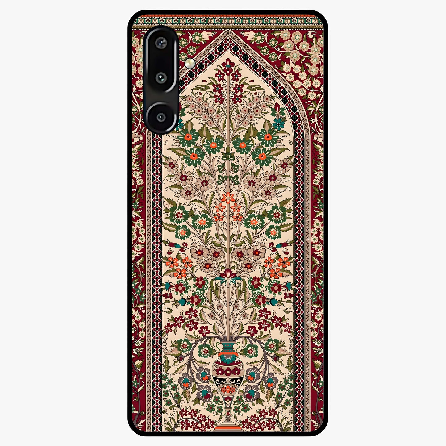 Persian Inspired Glass Case showing flat back view with ornate Persian style pattern artwork and glossy glass finish.