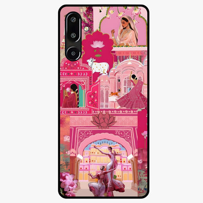 Pink Palace Muse Glass Case showing flat back view with elegant palace inspired artwork and glossy glass finish.