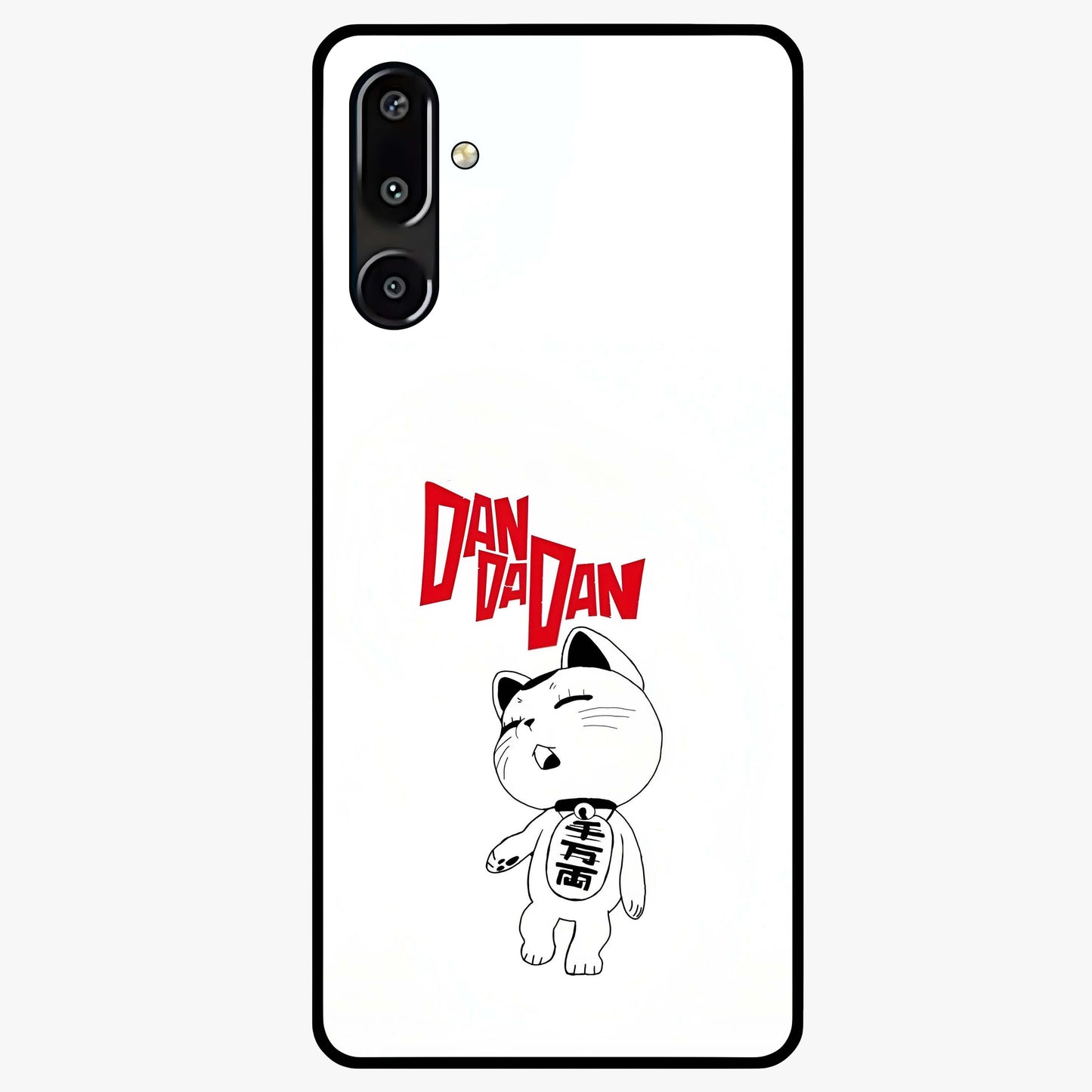 Playful Spirit Charm Glass Case showing flat back view with cheerful charm themed artwork and glossy glass finish.