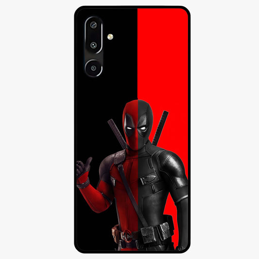 Red & Black Deadpool Theme Glass Case showing flat back view with bold comic inspired artwork and glossy glass finish.