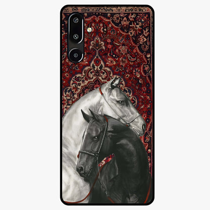Regal Stallion Tapestry Glass Case showing flat back view with majestic horse tapestry artwork and glossy glass finish.