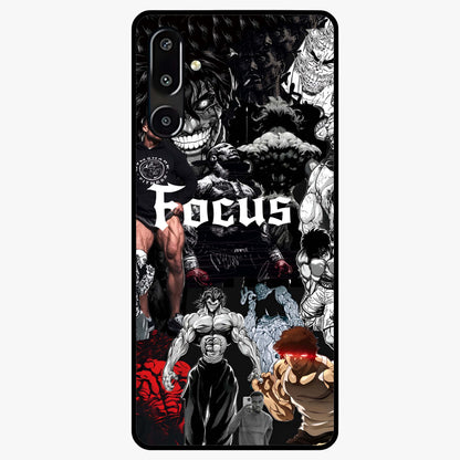 Relentless Power Focus Glass Case showing flat back view with motivational typography artwork and glossy glass finish.