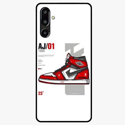 Retro Sneaker Blueprint Glass Case showing flat back view with sneaker blueprint style artwork and glossy glass finish.