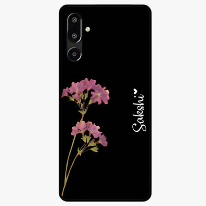 Riching Lavender Flower Custom Name Glass Case showing flat back view with lavender floral artwork and personalized name design.