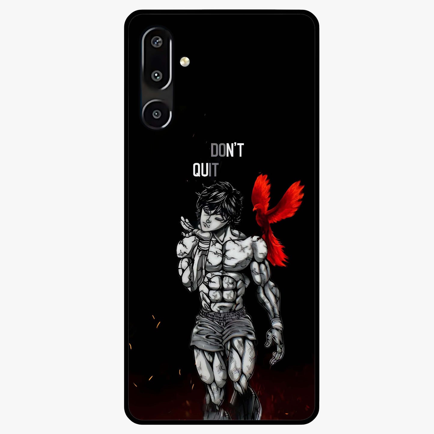 Rise Beyond Limits Glass Case showing flat back view with motivational typography artwork and glossy glass finish.