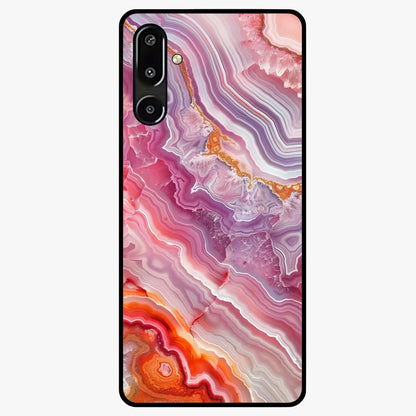 Rose Quartz Marble Glass Case showing flat back view with pink marble quartz texture artwork and glossy glass finish.