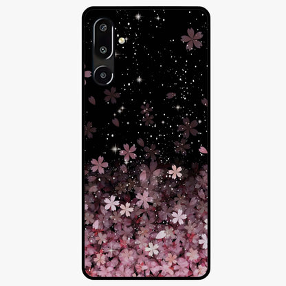 Small Starry Flowers Glass Case showing flat back view with delicate starry floral artwork and glossy glass finish.