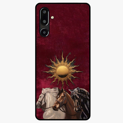 Solar Riders Glass Case showing flat back view with dynamic rider themed artwork and glossy glass finish.