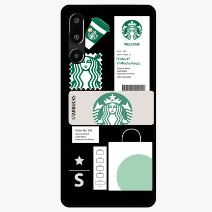 Starbucks Mocha Glass Case showing flat back view with coffee inspired artwork and glossy glass finish.