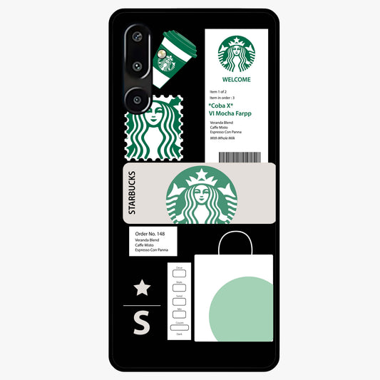 Starbucks Mocha Glass Case showing flat back view with coffee inspired artwork and glossy glass finish.