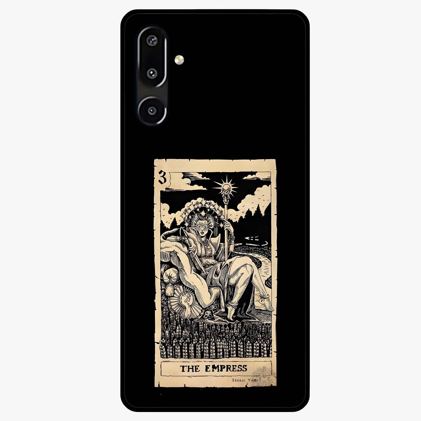 The Empress Glass Case showing flat back view with regal feminine artwork and glossy glass finish.