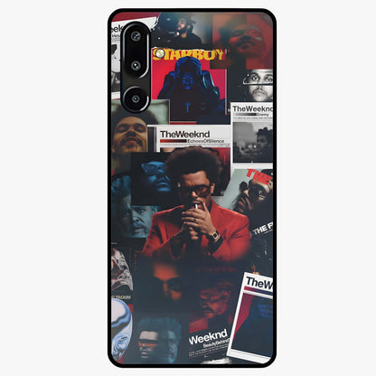 The Weeknd Glass Case showing flat back view with music inspired artistic portrait artwork and glossy glass finish.