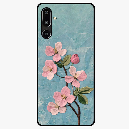 Threaded Blossom Breeze Glass Case showing flat back view with delicate blossom artwork and glossy glass finish.