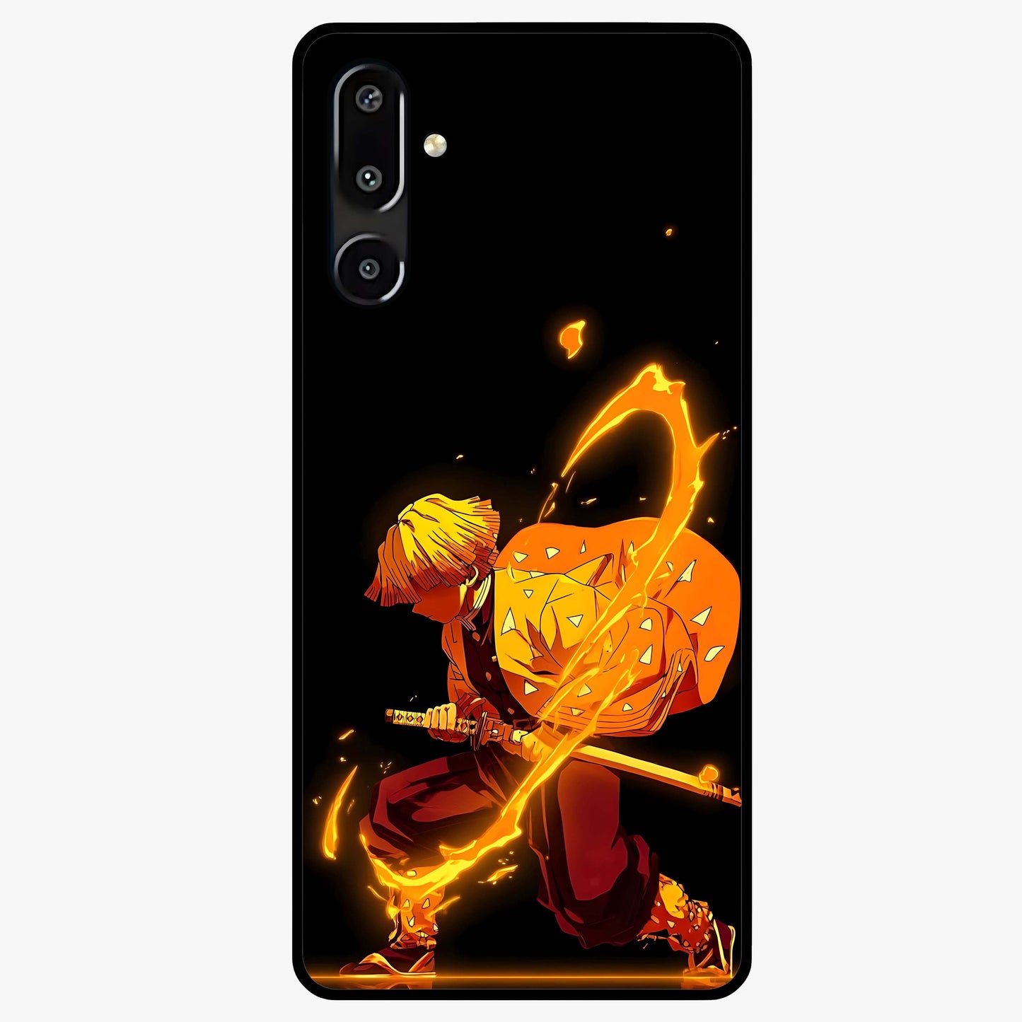 Thunder Flame Execution Glass Case showing flat back view with powerful flame and lightning artwork and glossy glass finish.