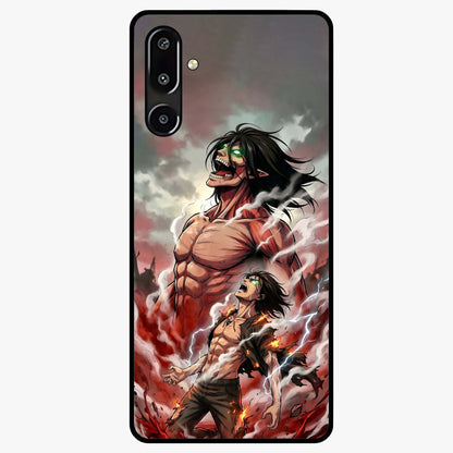 Titan Awakening Fury Glass Case showing flat back view with powerful titan inspired artwork and glossy glass finish.