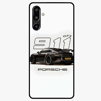 Turbo Legacy Icon Glass Case showing flat back view with iconic sports car inspired artwork and glossy glass finish.