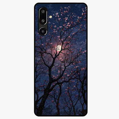 Twilight Sakura Serenade Glass Case showing flat back view with cherry blossom artwork at twilight and glossy glass finish.