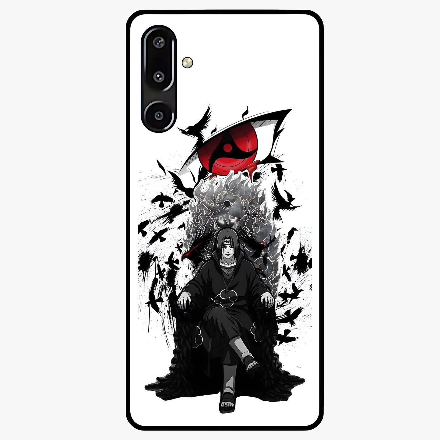 Uchiha Shadow Throne Glass Case showing flat back view with cosmic underwater themed artwork and glossy glass finish.