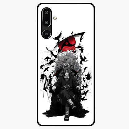 Uchiha Shadow Throne Glass Case showing flat back view with cosmic underwater themed artwork and glossy glass finish.