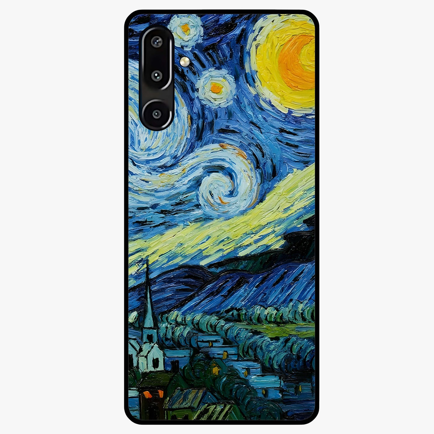 Van Gogh Art Glass Case showing flat back view with classic painterly artwork inspired by Van Gogh style and glossy glass finish.