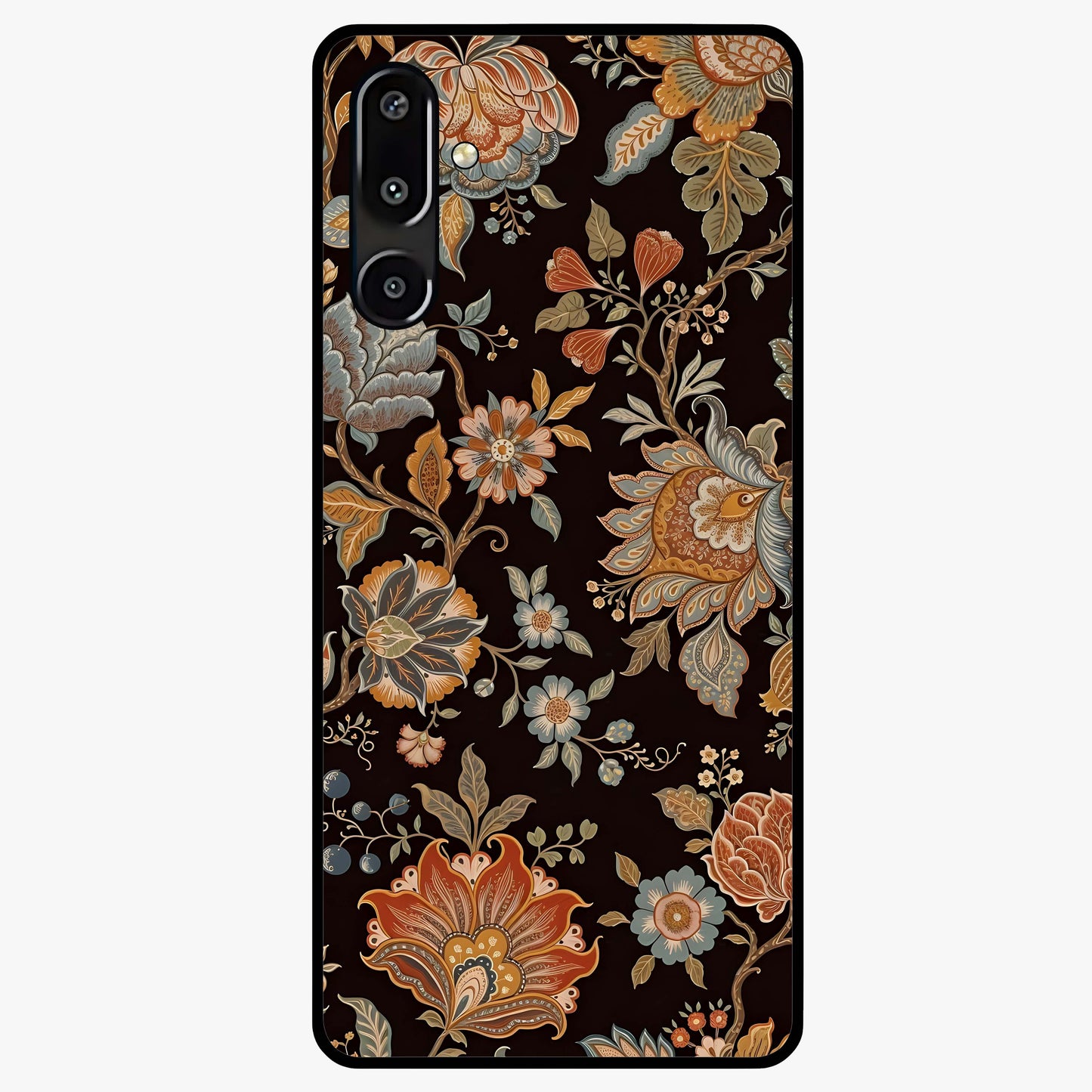 Vintage Floral Dream Glass Case showing flat back view with classic floral artwork and glossy glass finish.