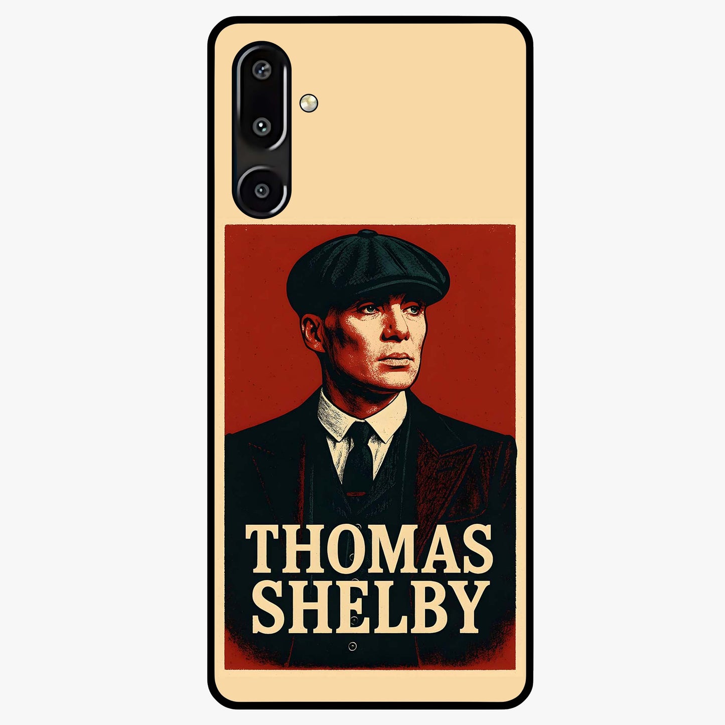 Vintage Mafia Authority Glass Case showing flat back view with bold vintage mafia inspired artwork and glossy glass finish.