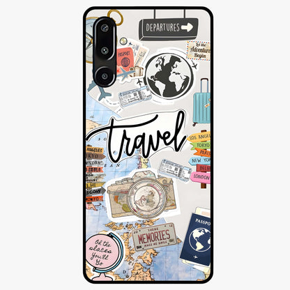 Wanderlust Journal Glass Case showing flat back view with travel inspired artwork and glossy glass finish.