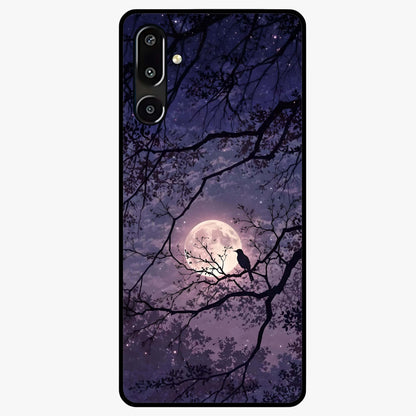 Whispering Moon Silence Glass Case showing flat back view with serene moon themed artwork and glossy glass finish.
