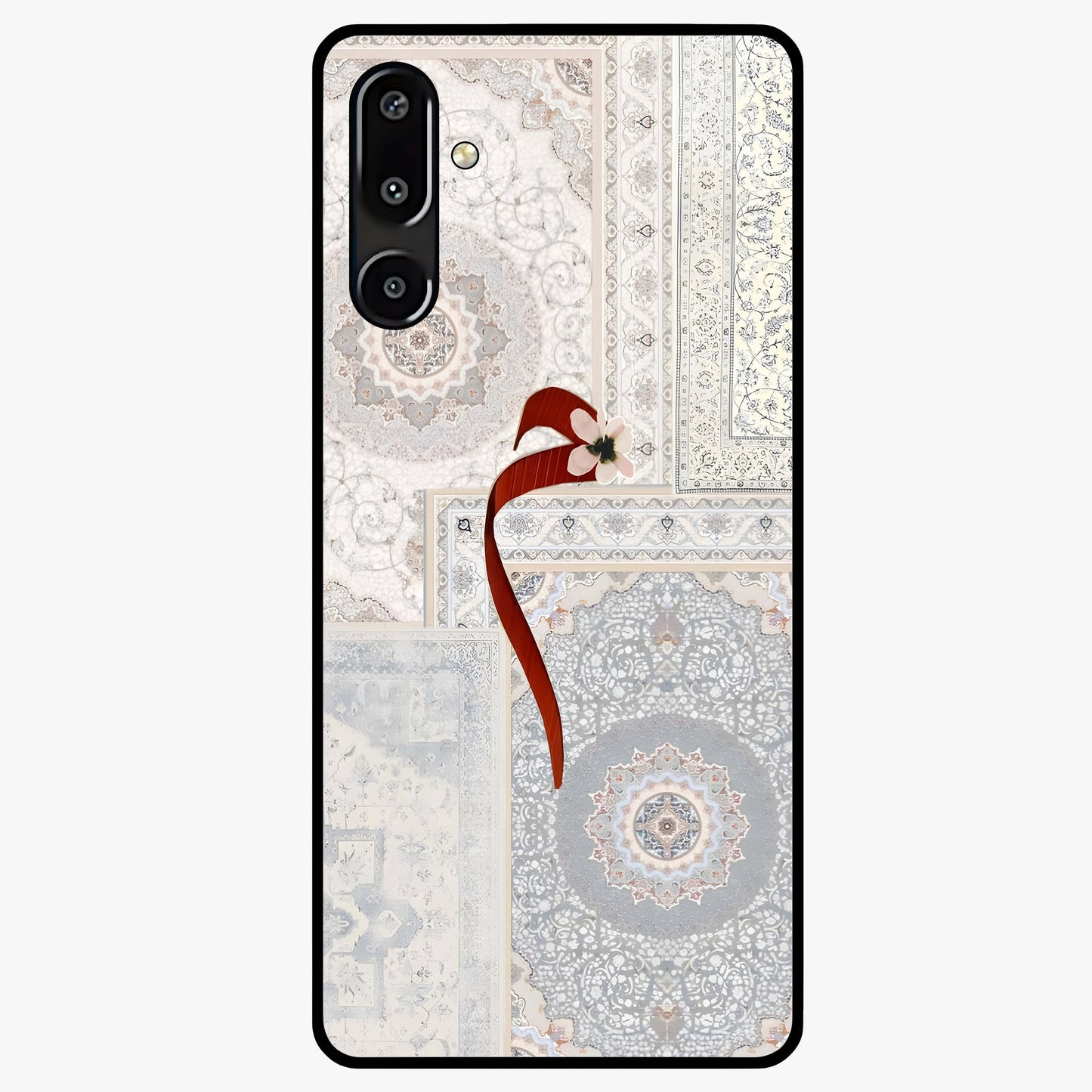 White Aesthetic Bow Glass Case showing flat back view with minimal bow artwork and glossy glass finish.
