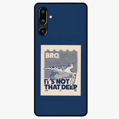 Worry Less Swim Glass Case showing flat back view with playful motivational artwork and glossy glass finish.