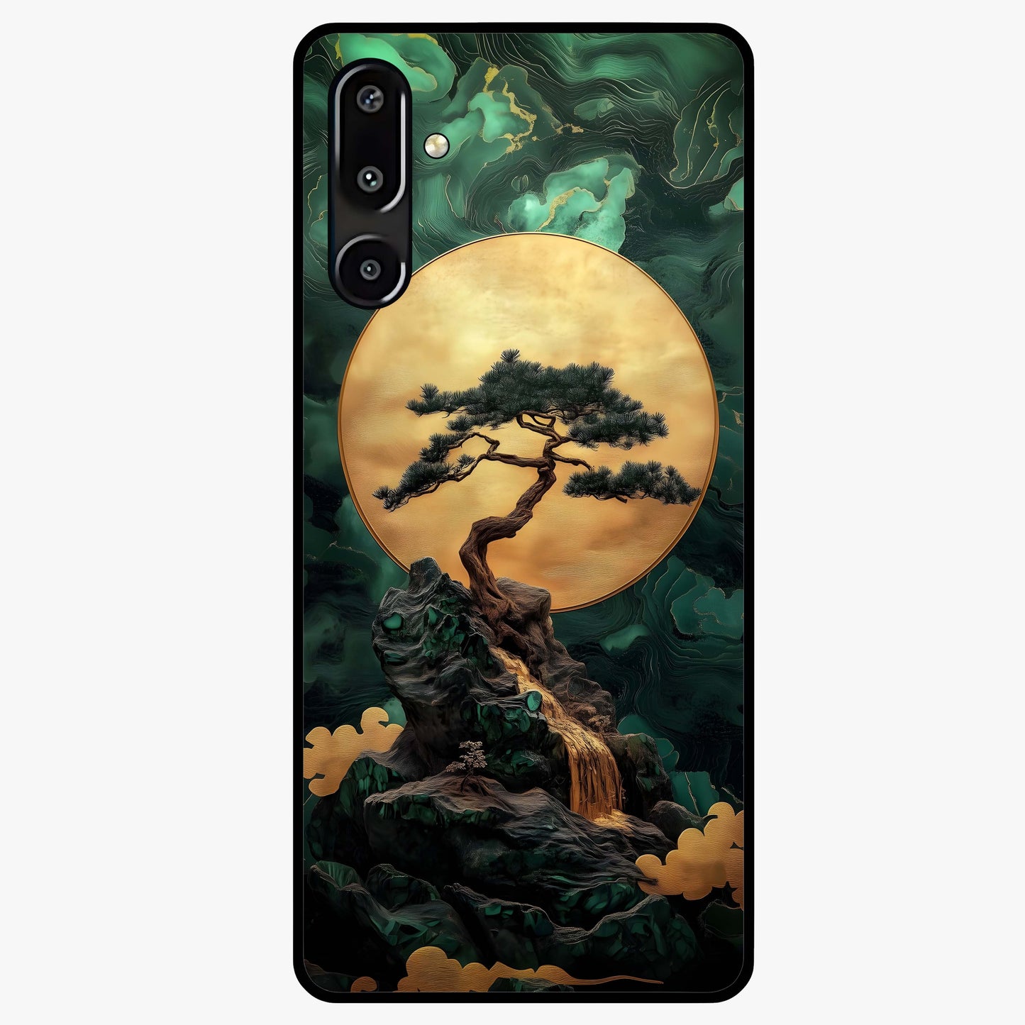Zen Moon Rise Glass Case showing flat back view with calm moonrise artwork and glossy glass finish.