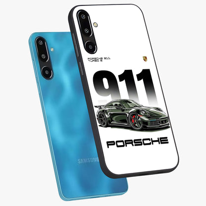 911 Turbo Dominance Glass Case displayed in premium angled mockup highlighting sporty car illustration and sleek glass surface.