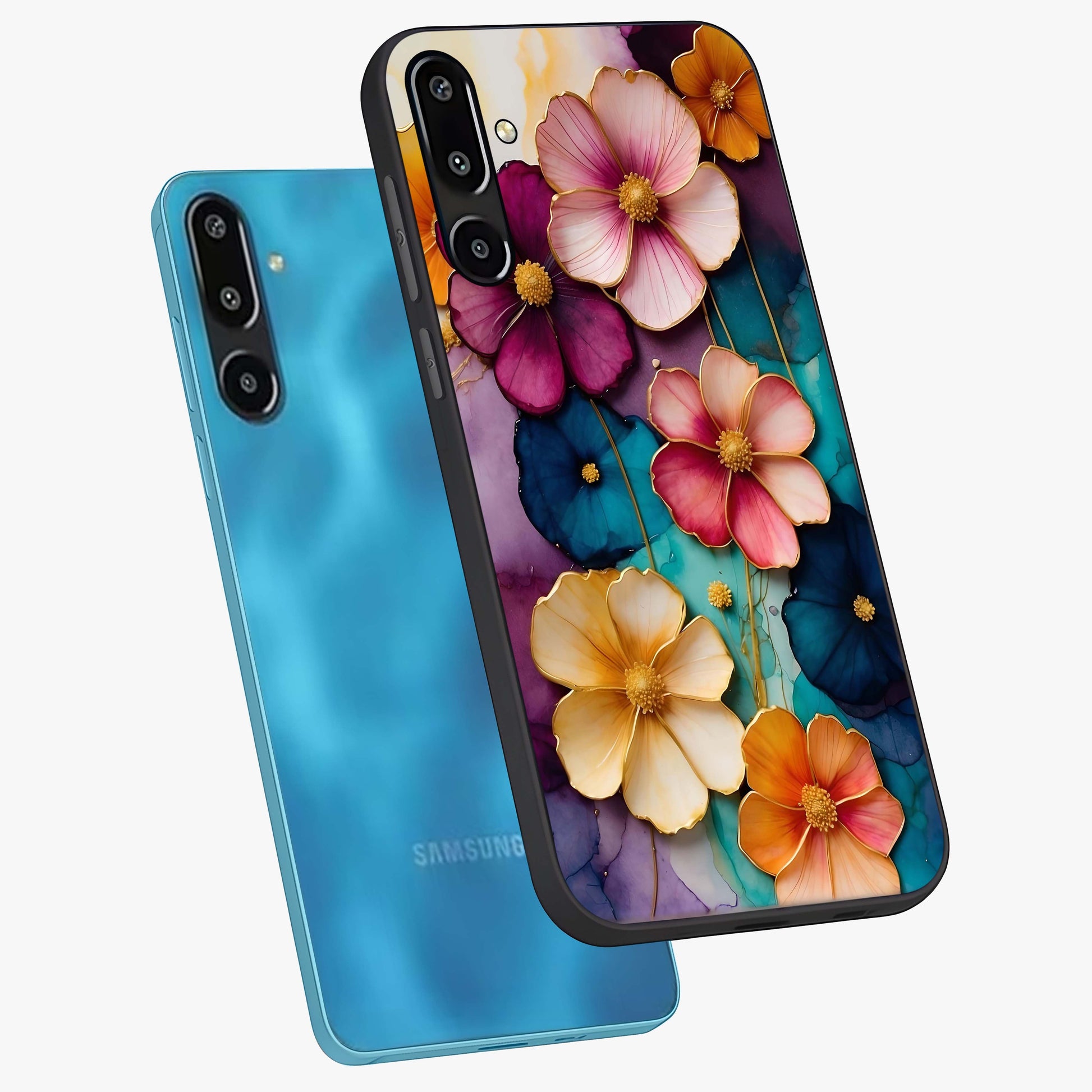 Artlyn Grace Flower Pattern Glass Case displayed in angled mockup highlighting delicate flower pattern design and smooth glass surface.