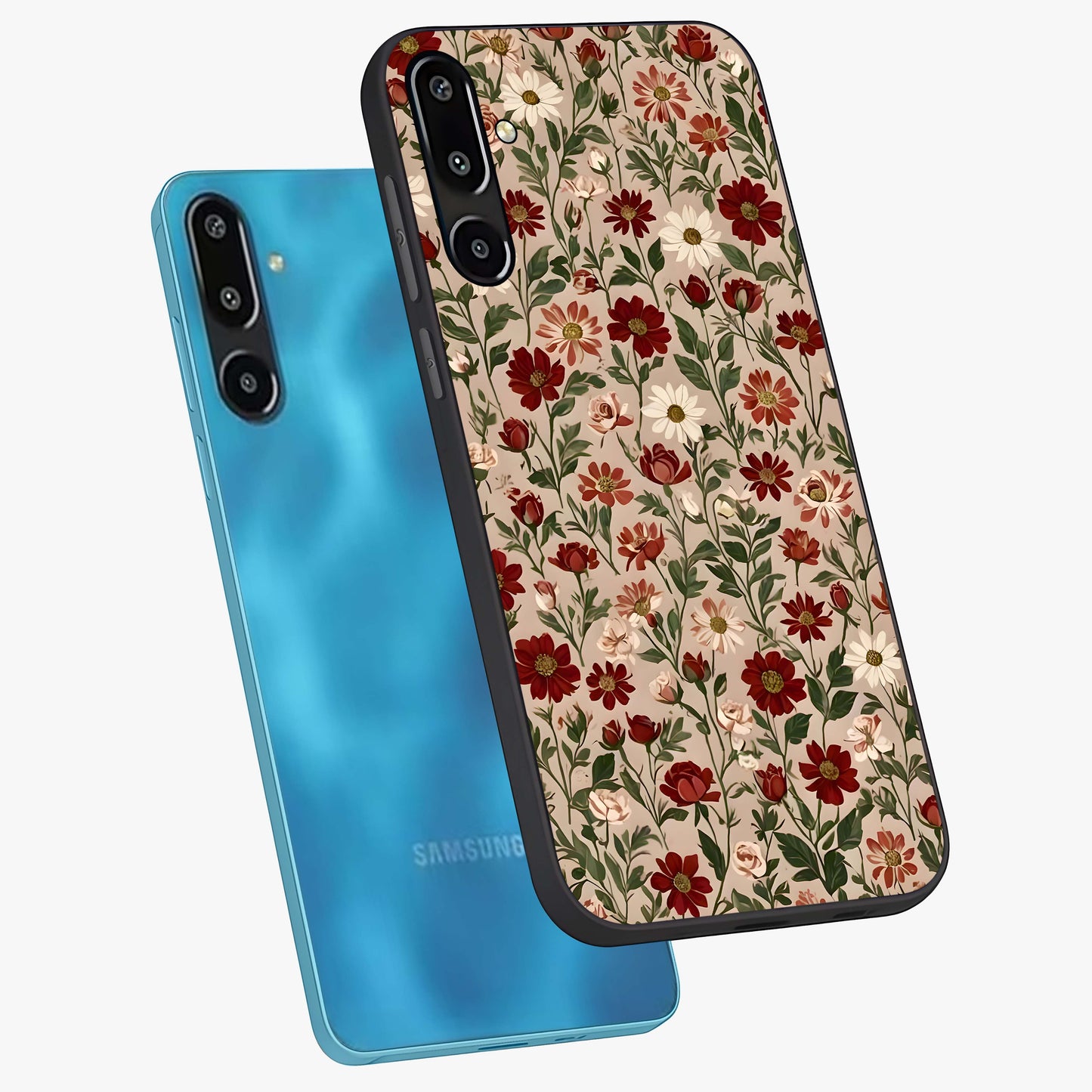Biege Flower With Leaf Glass Case displayed in angled mockup highlighting minimal floral leaf design and elegant aesthetic.