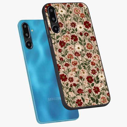Biege Flower With Leaf Glass Case displayed in angled mockup highlighting minimal floral leaf design and elegant aesthetic.