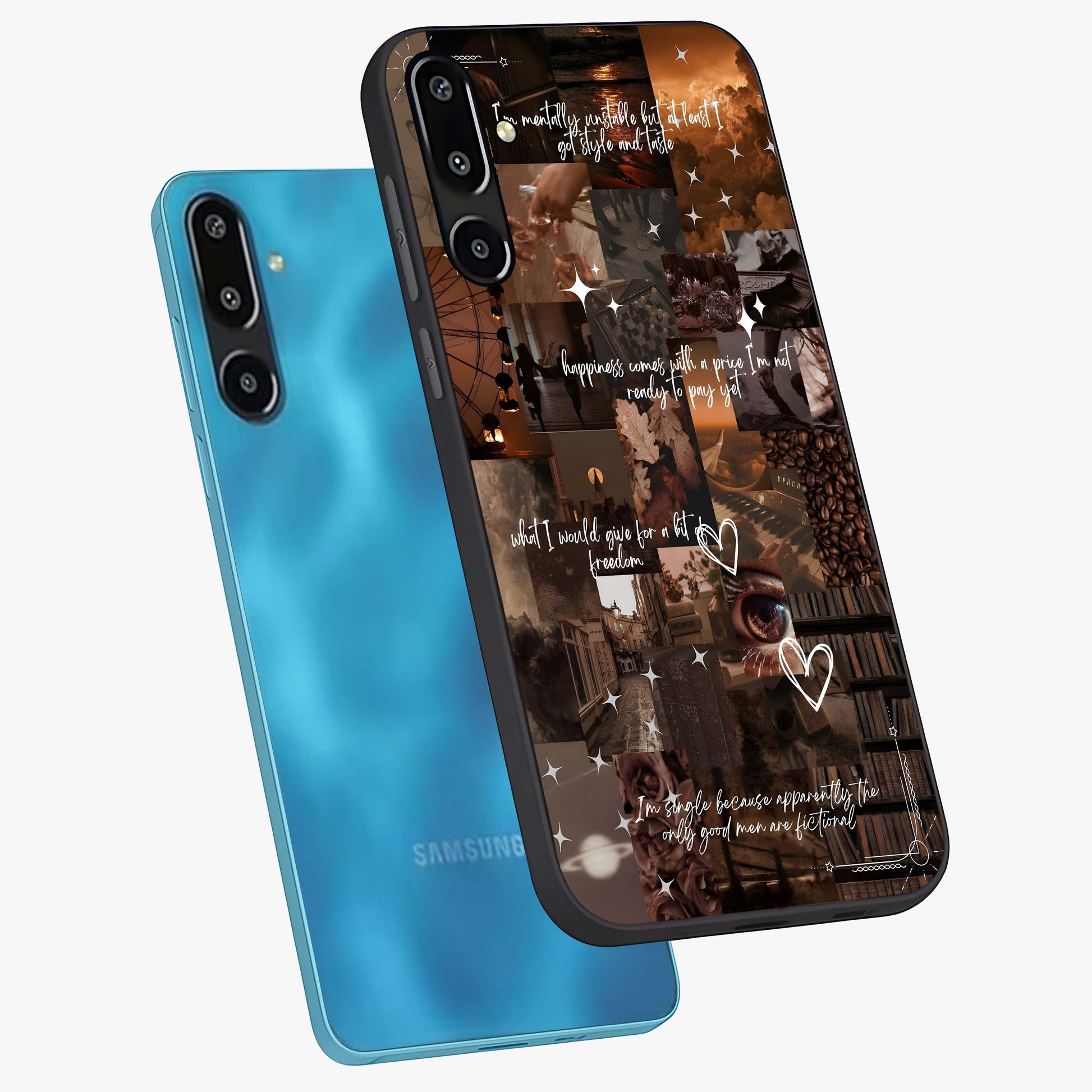 Bittersweet Aesthetic Chaos Glass Case displayed in angled mockup highlighting expressive abstract artwork and edgy aesthetic theme.