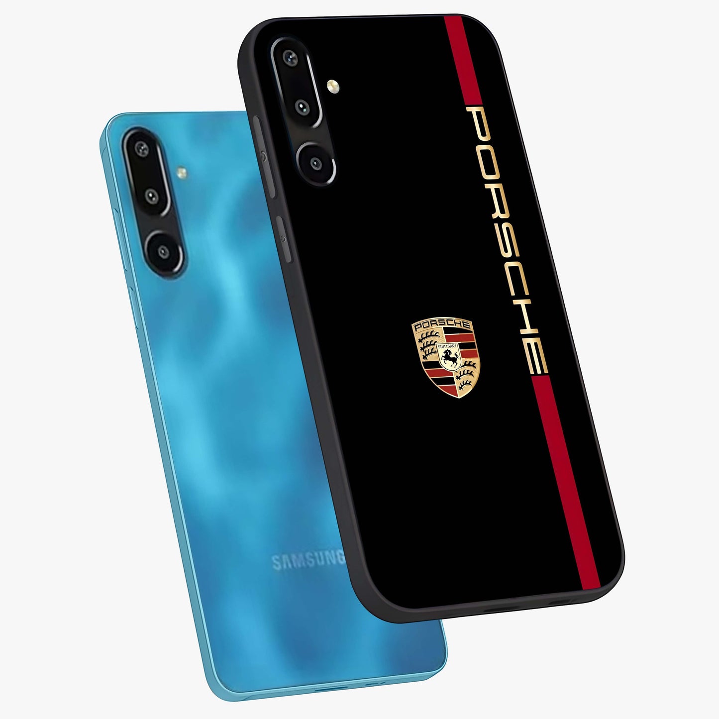 Black Minimal Porsche Glass Case displayed in angled mockup highlighting modern minimal car illustration and clean aesthetic design.