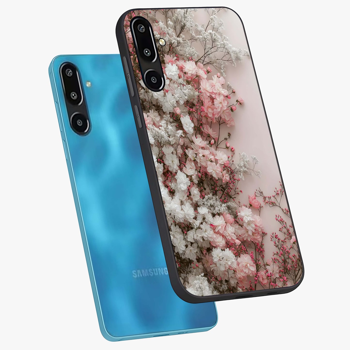 Blush Blossom Cloud Glass Case displayed in angled mockup highlighting soft cloud and blossom design with pastel aesthetic.