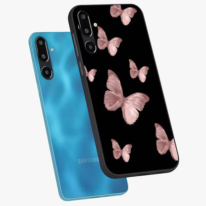Butterfly Pattern Glass Case displayed in angled mockup highlighting delicate butterfly design and aesthetic pattern style.