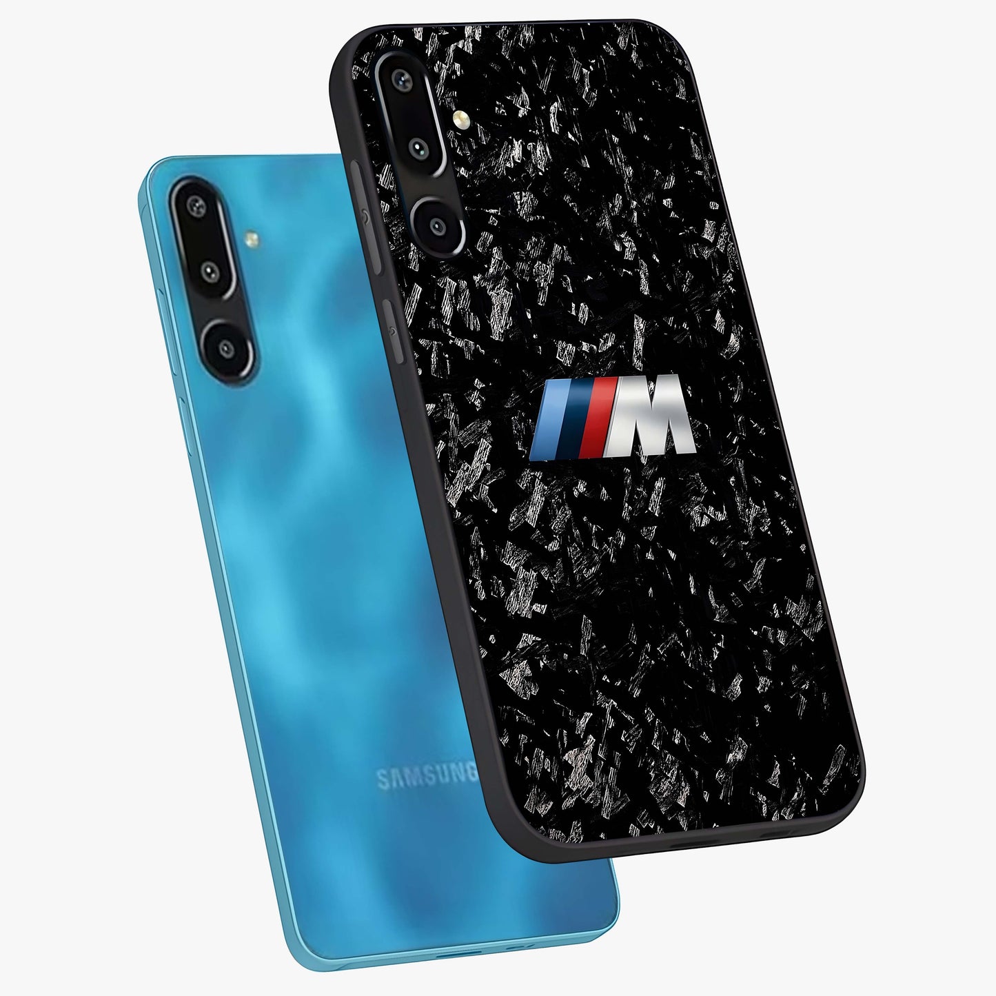 Carbon Speed Mark Glass Case displayed in angled mockup highlighting racing inspired carbon design and sleek aesthetic style.