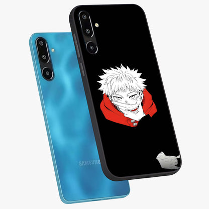 Crimson Chaos Smile Glass Case displayed in angled mockup highlighting edgy crimson smile design with graphic aesthetic.