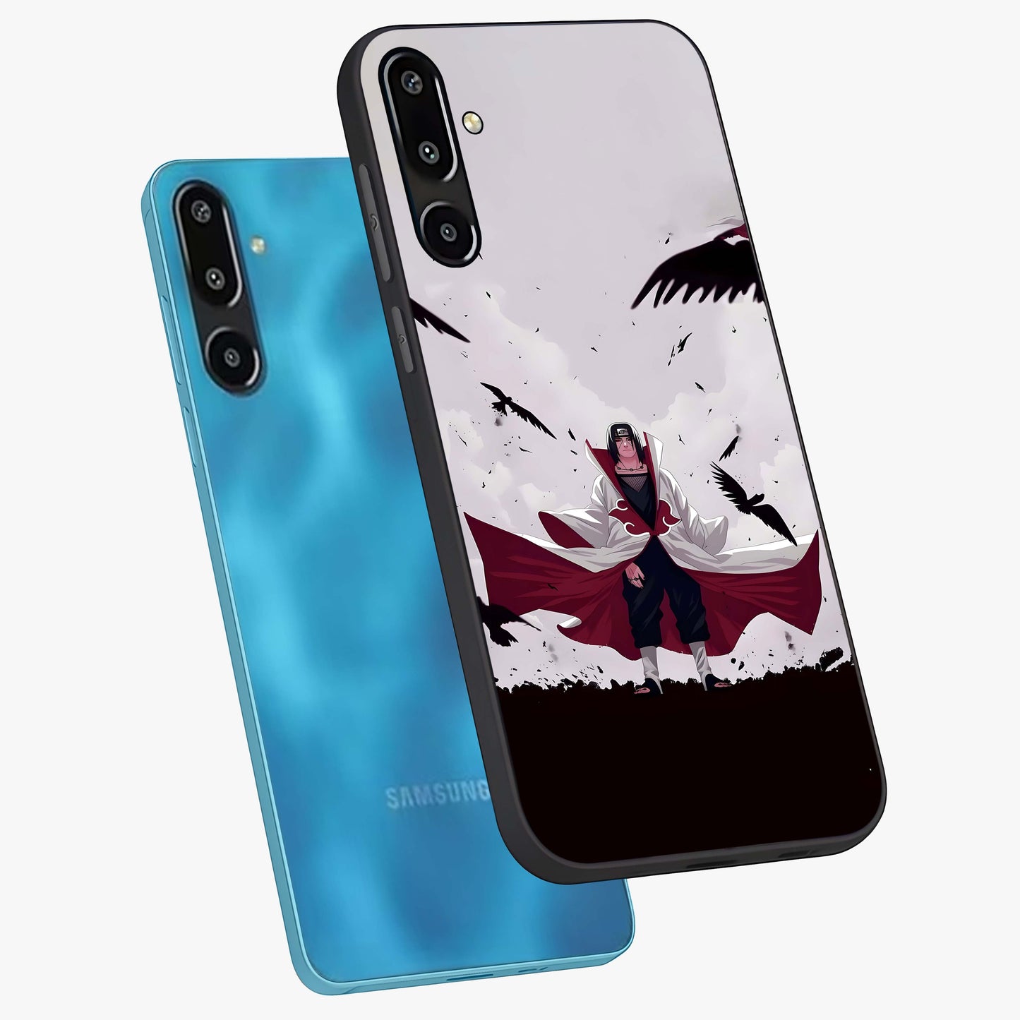 Crimson Crow Ascension Glass Case displayed in angled mockup highlighting powerful crow illustration with dark crimson aesthetic.