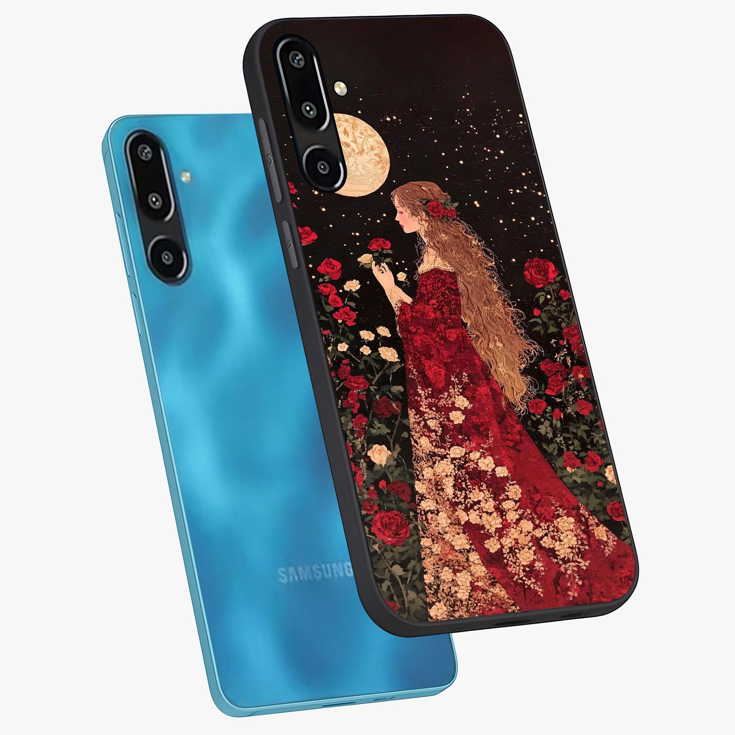 Crimson Dreams Glass Case displayed in angled mockup highlighting soft crimson aesthetic design with artistic theme.