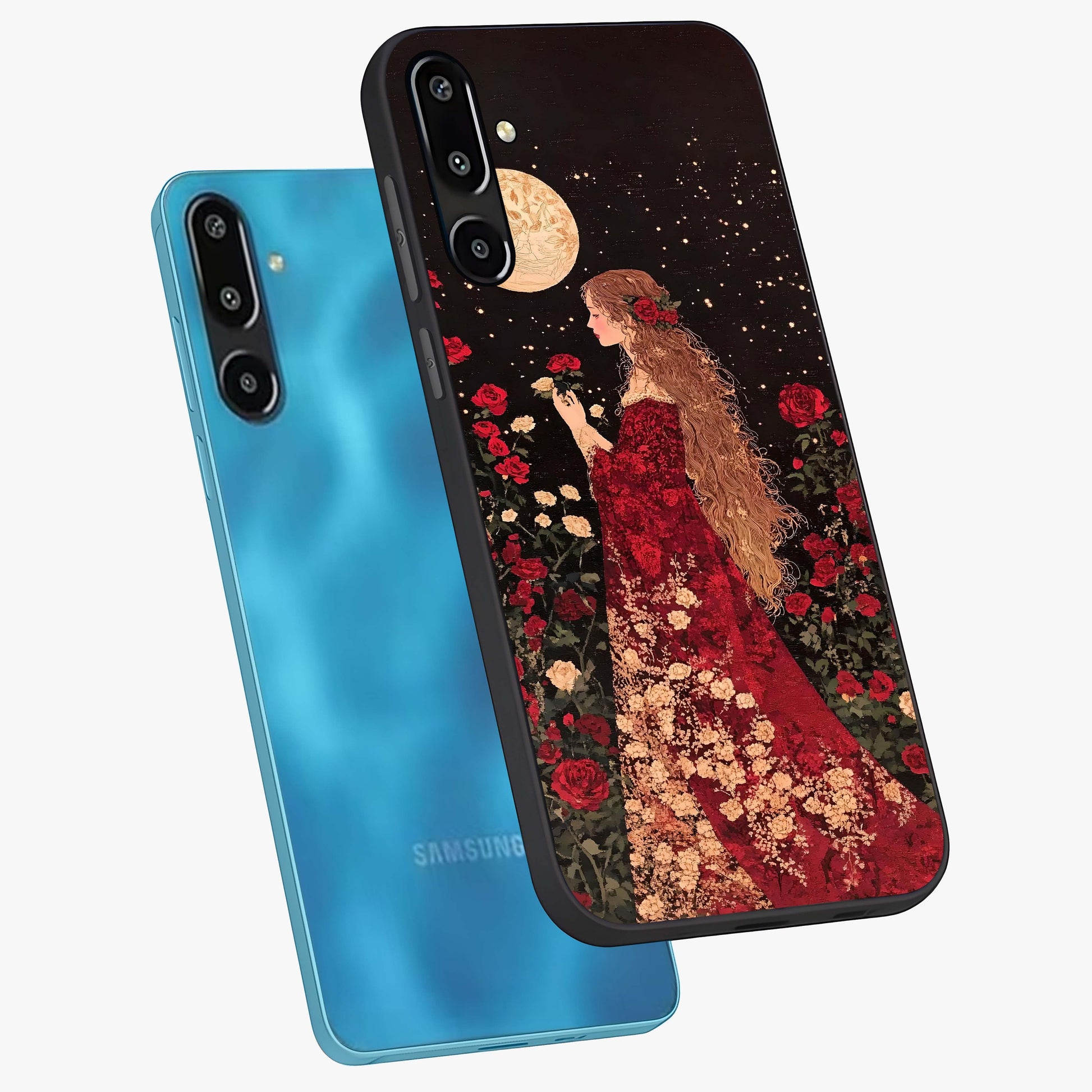 Crimson Dreams Glass Case displayed in angled mockup highlighting soft crimson aesthetic design with artistic theme.