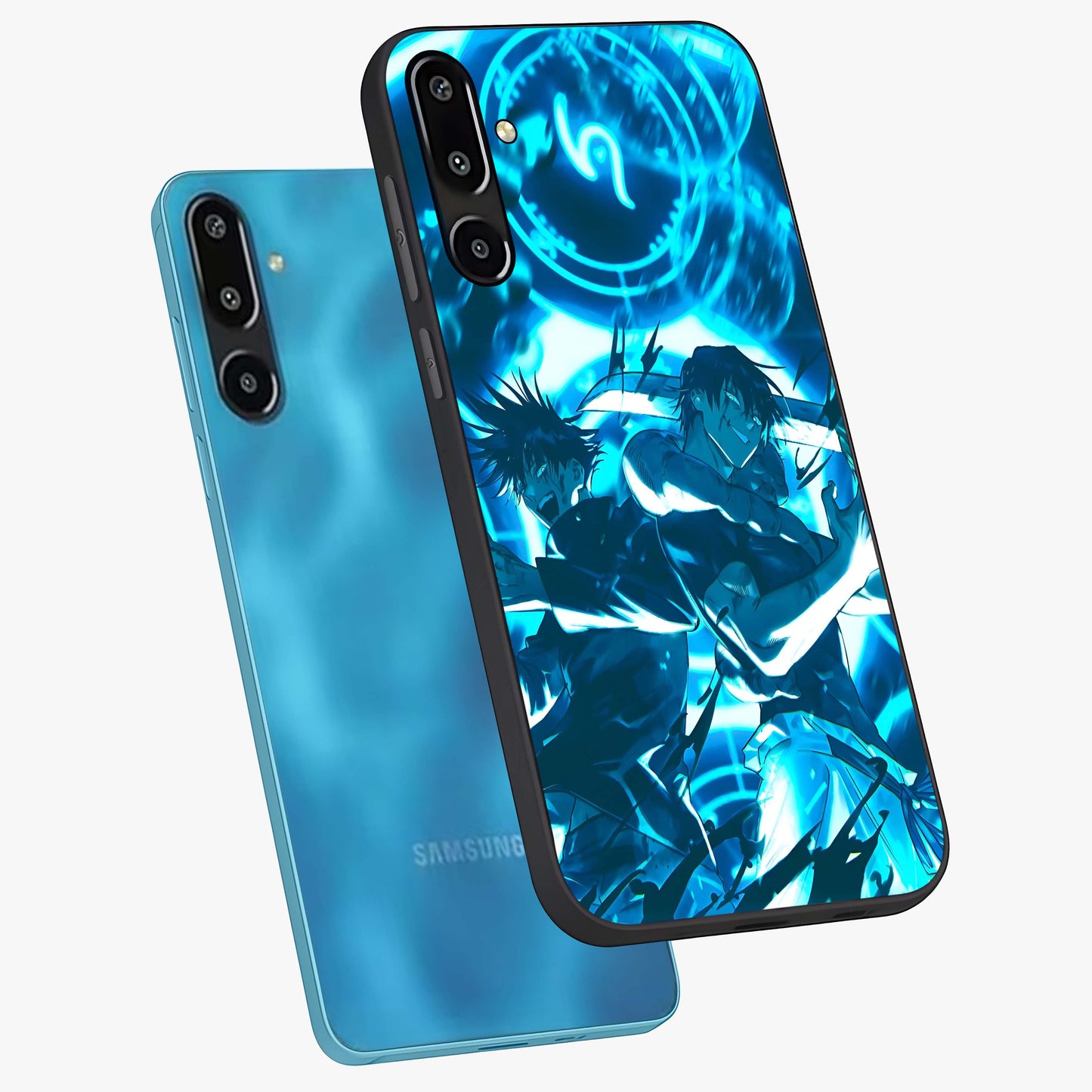 Cursed Energy Clash Glass Case displayed in angled mockup highlighting powerful battle inspired graphic with anime style aesthetic.