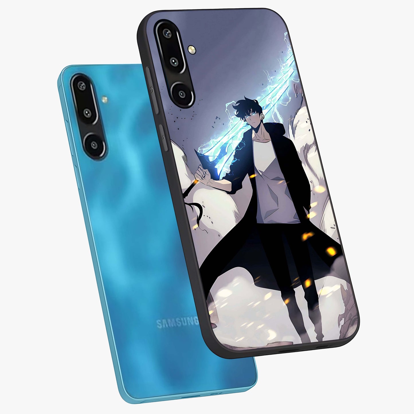 Dark Lightning Anime Warrior Glass Case displayed in angled mockup highlighting powerful lightning themed anime illustration.