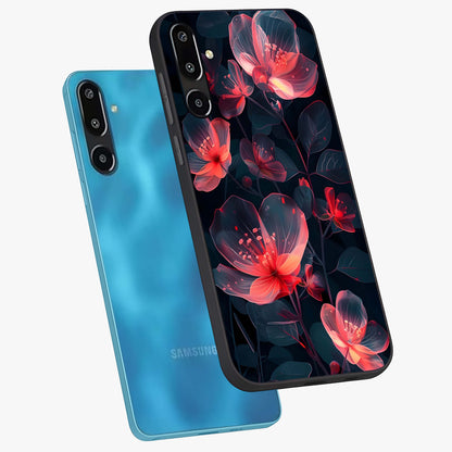 Dark Shade of Flower Glass Case displayed in angled mockup highlighting moody floral illustration with aesthetic dark tones.